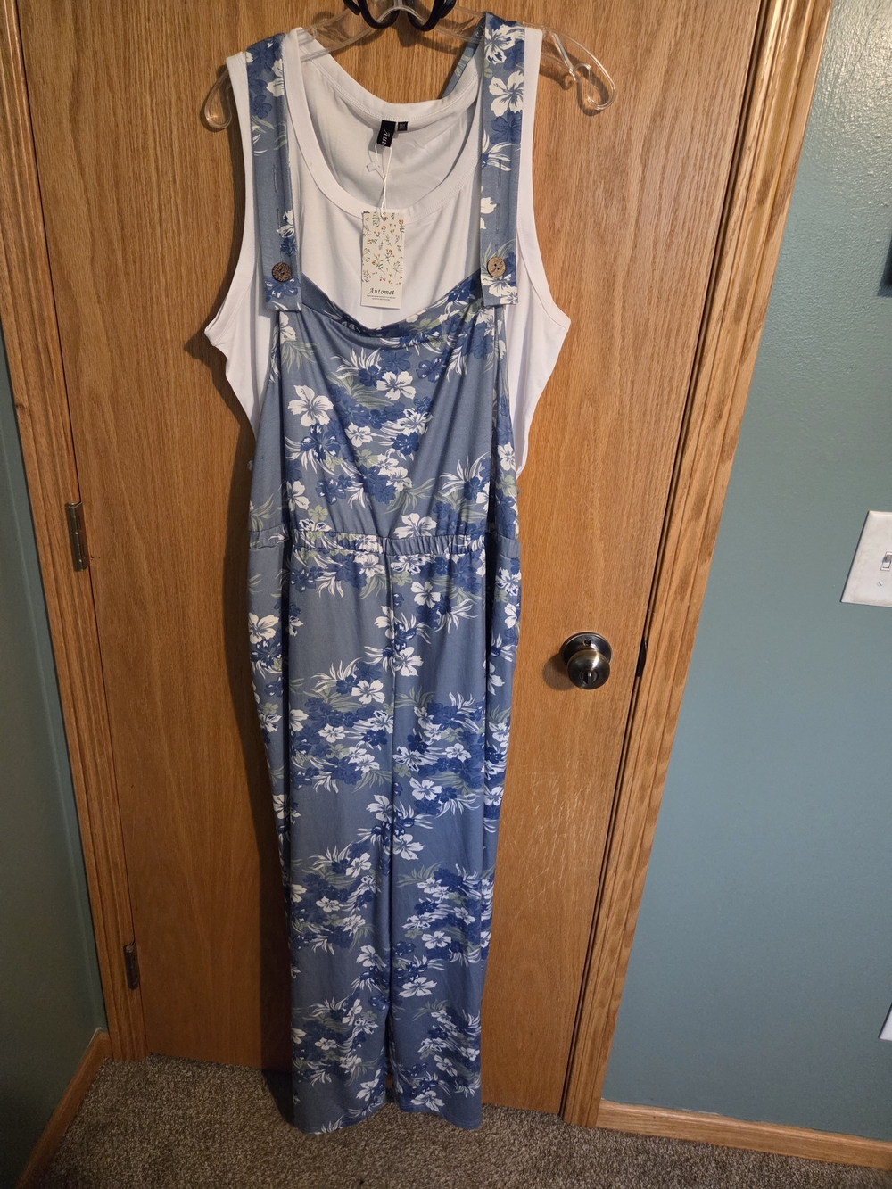 BloomChic Blue Floral Jumpsuit Romper with White Tank Layer